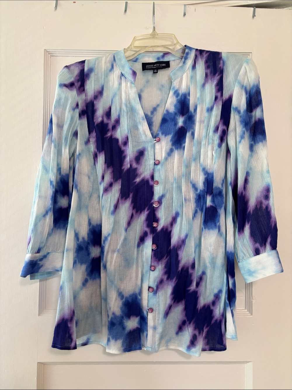 Jones New York Blouse Cotton Gauze Watercolor Tie-Dye Relaxed EUC Petite